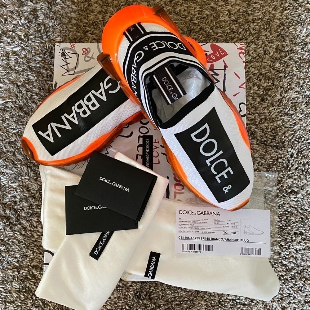 Limited-Edition D&G Dolce Gabbana White Orange Sorrento MELT Sneakers EU 39 NWT